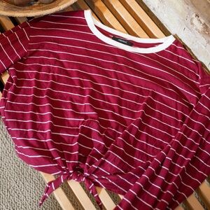 Forever 21 Front-Tie Striped Long-Sleeve Crop